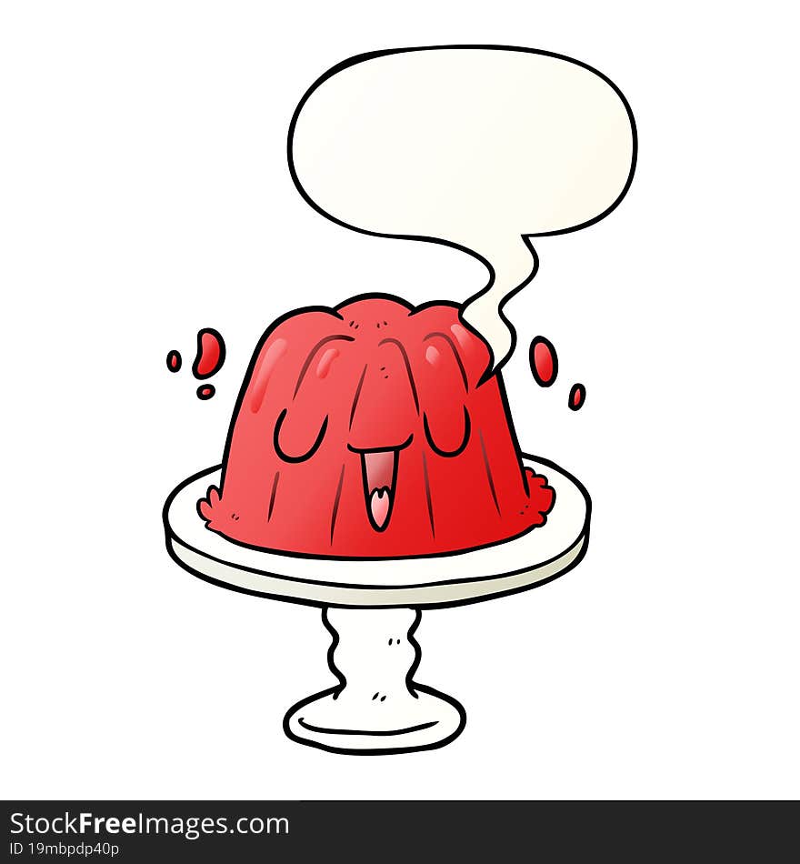 cartoon jelly on plate wobbling and speech bubble in smooth gradient style