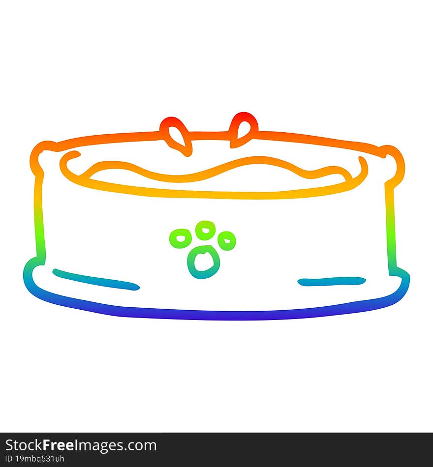 rainbow gradient line drawing of a cartoon pet bowl