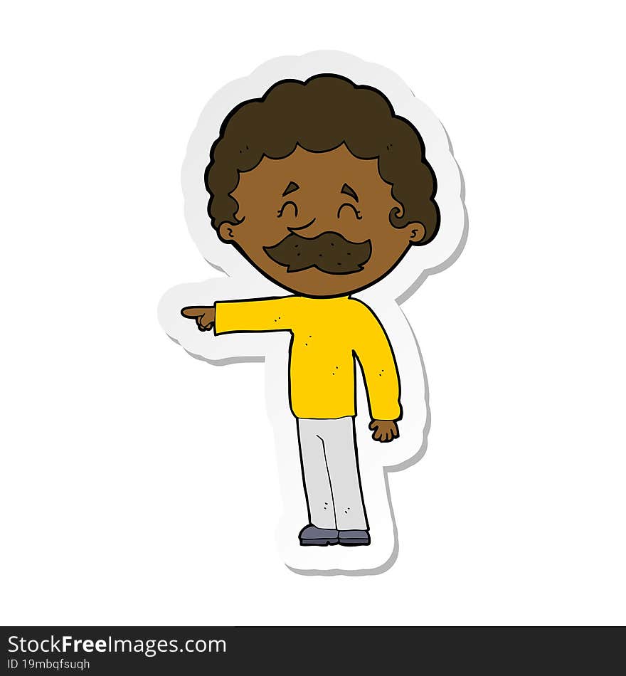 sticker of a cartoon man with mustache pointing