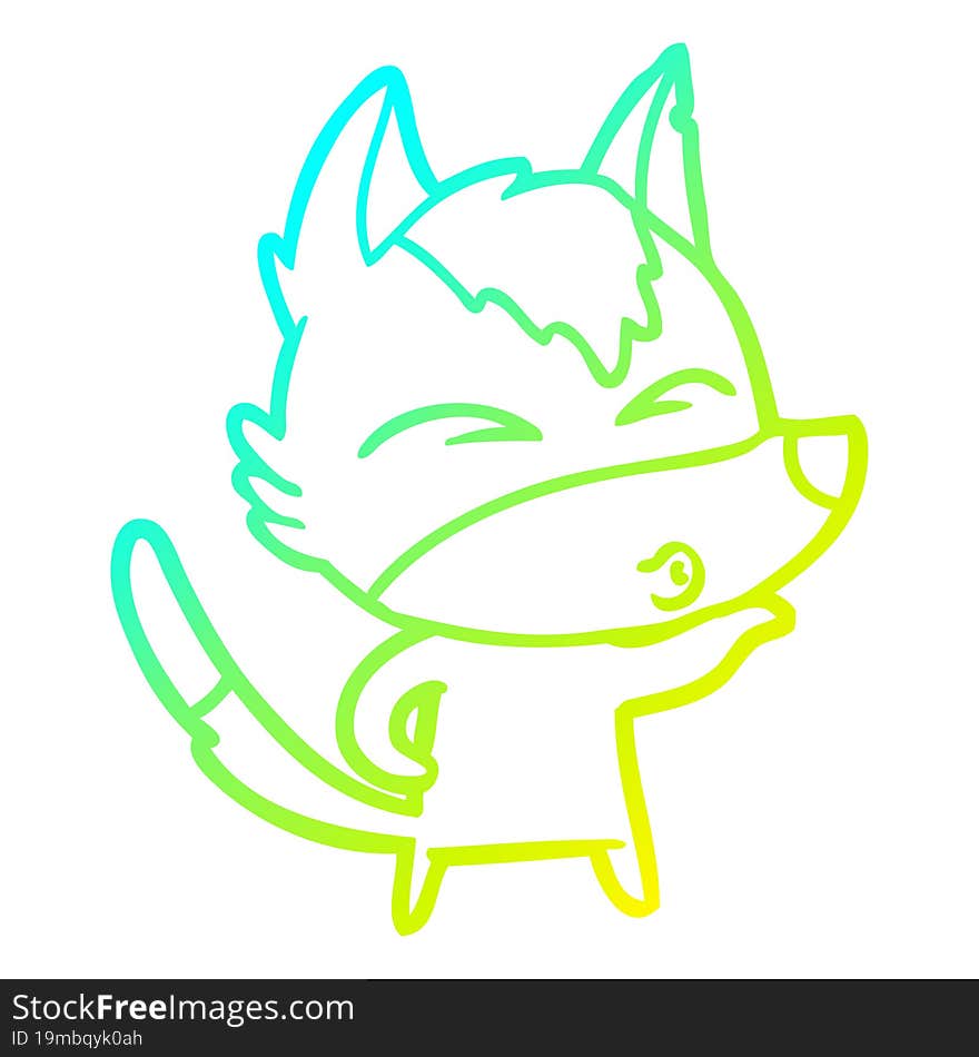 cold gradient line drawing cartoon wolf pouting