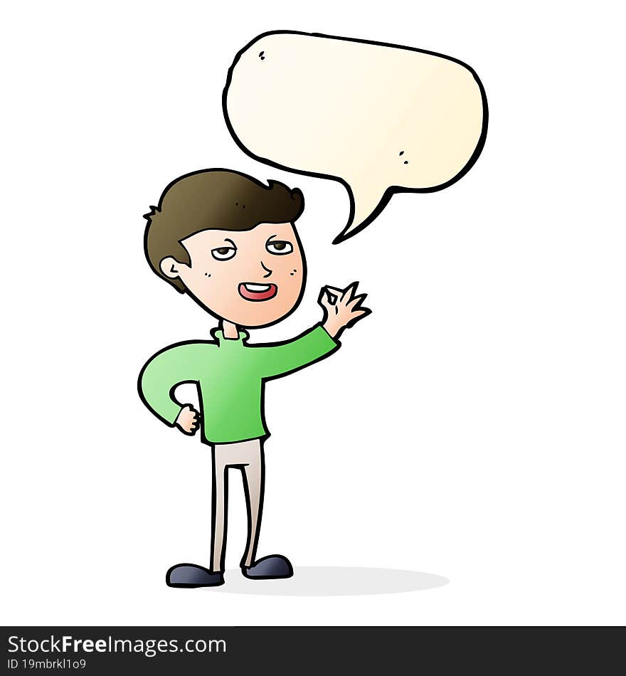 cartoon man making excellent gesture with speech bubble