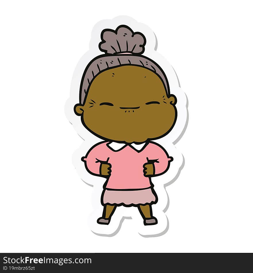 sticker of a cartoon peaceful old woman