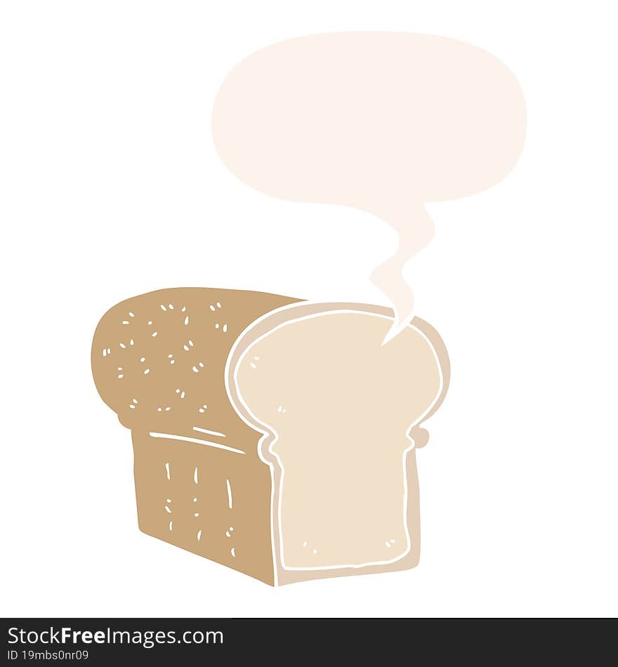 cartoon loaf of bread and speech bubble in retro style