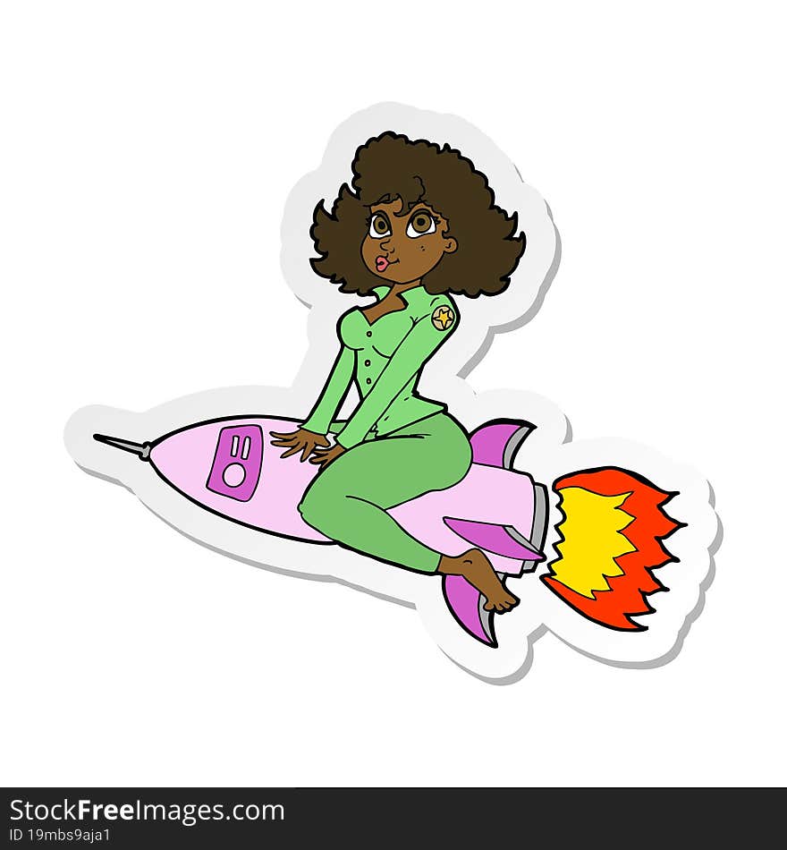 sticker of a cartoon army pin up girl riding missile