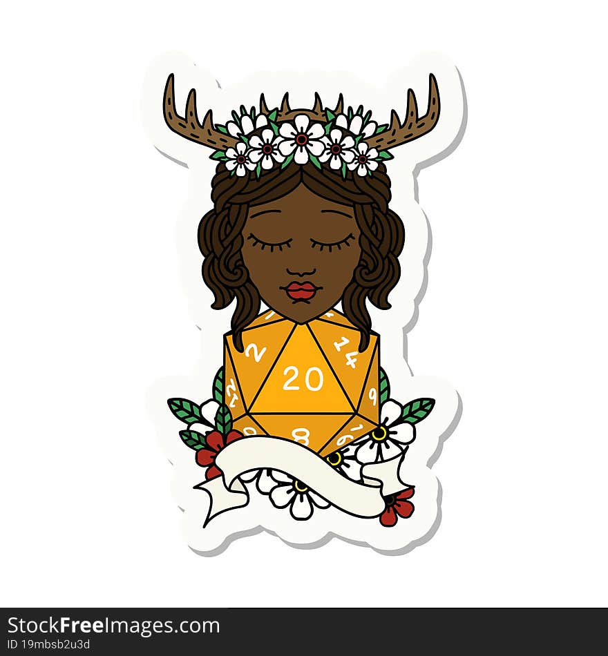 Human Druid With Natural Twenty Dice Roll Sticker