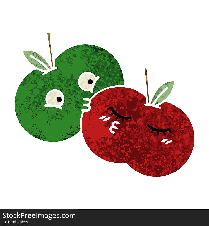 retro illustration style cartoon juicy apple