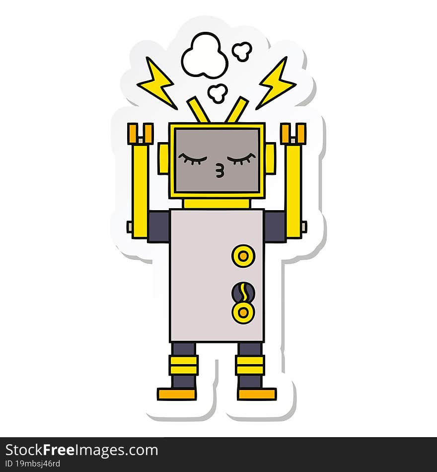 Sticker Of A Cute Cartoon Malfunctioning Robot