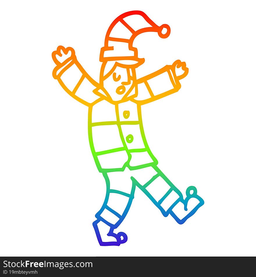 Rainbow Gradient Line Drawing Cartoon Man In Traditional Pyjamas