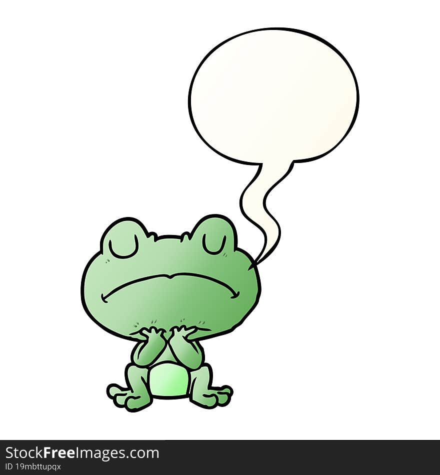 cartoon frog waiting patiently with speech bubble in smooth gradient style