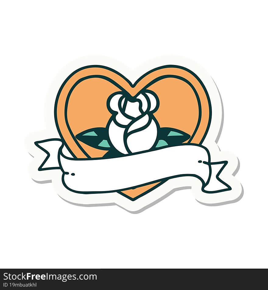 Tattoo Style Sticker Of A Heart Rose And Banner