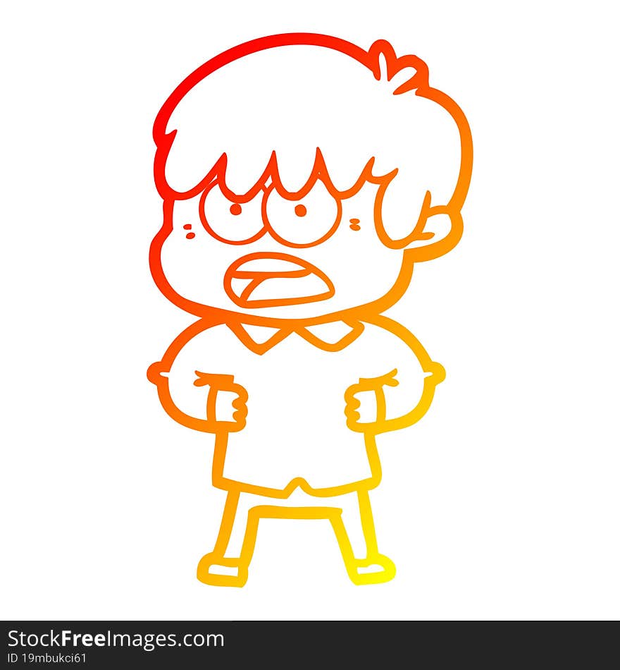 warm gradient line drawing worried cartoon boy