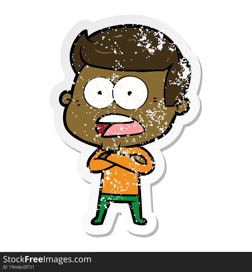 distressed sticker of a cartoon shocked man