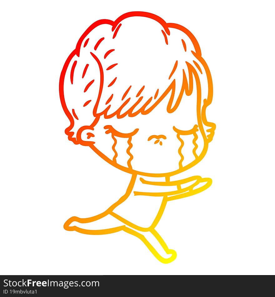 warm gradient line drawing of a cartoon woman crying