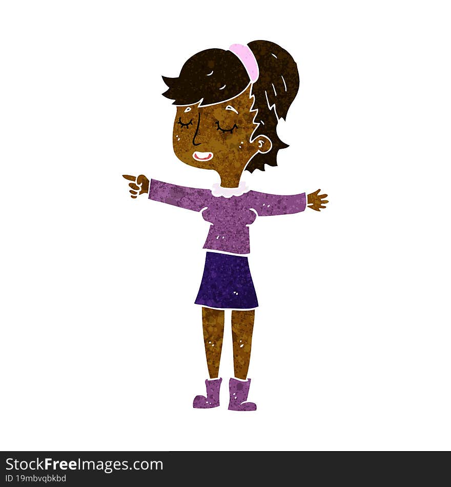 cartoon happy woman pointing