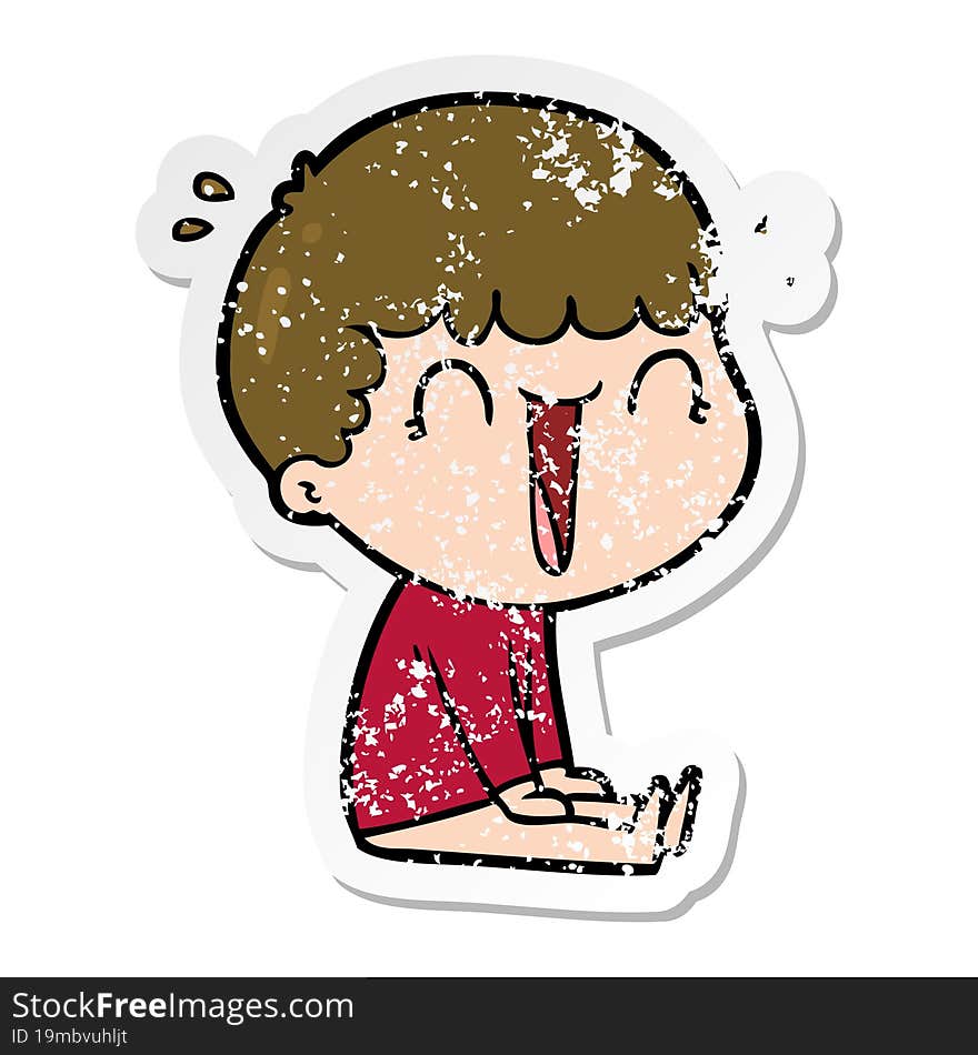 Distressed Sticker Of A Laughing Cartoon Man