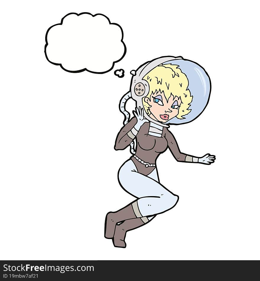 Cartoon Space Woman With Thought Bubble