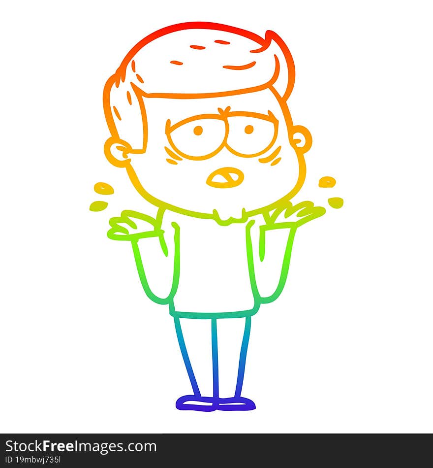 rainbow gradient line drawing cartoon tired man