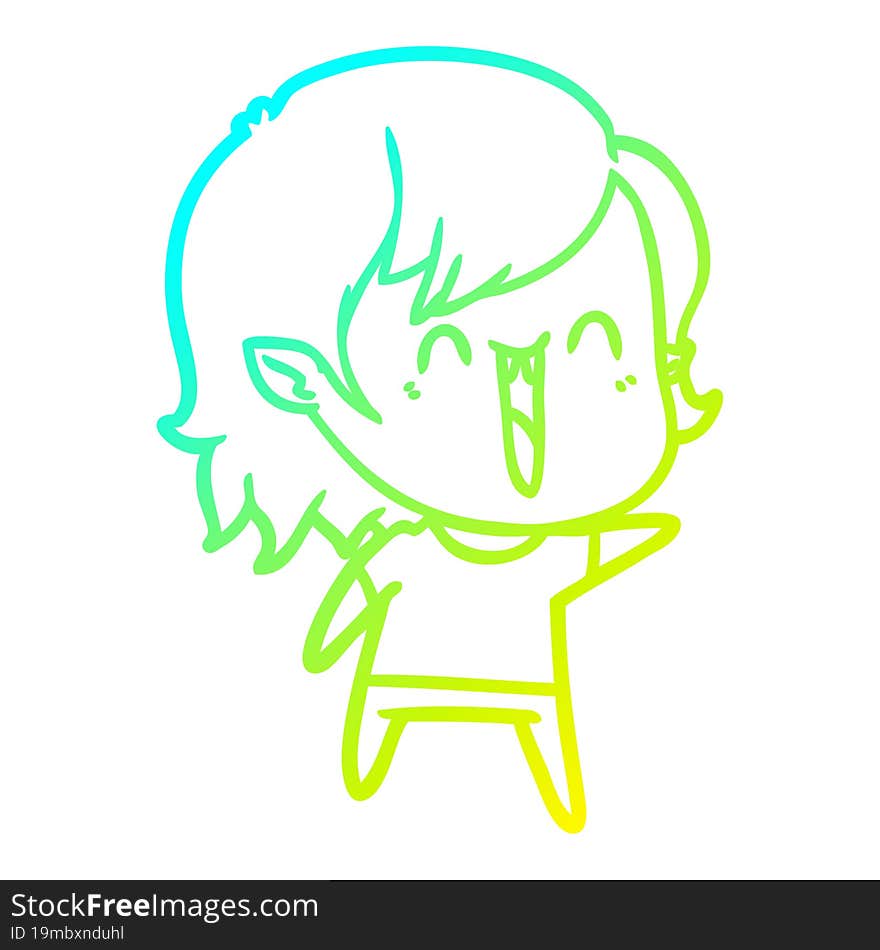 cold gradient line drawing cute cartoon happy vampire girl