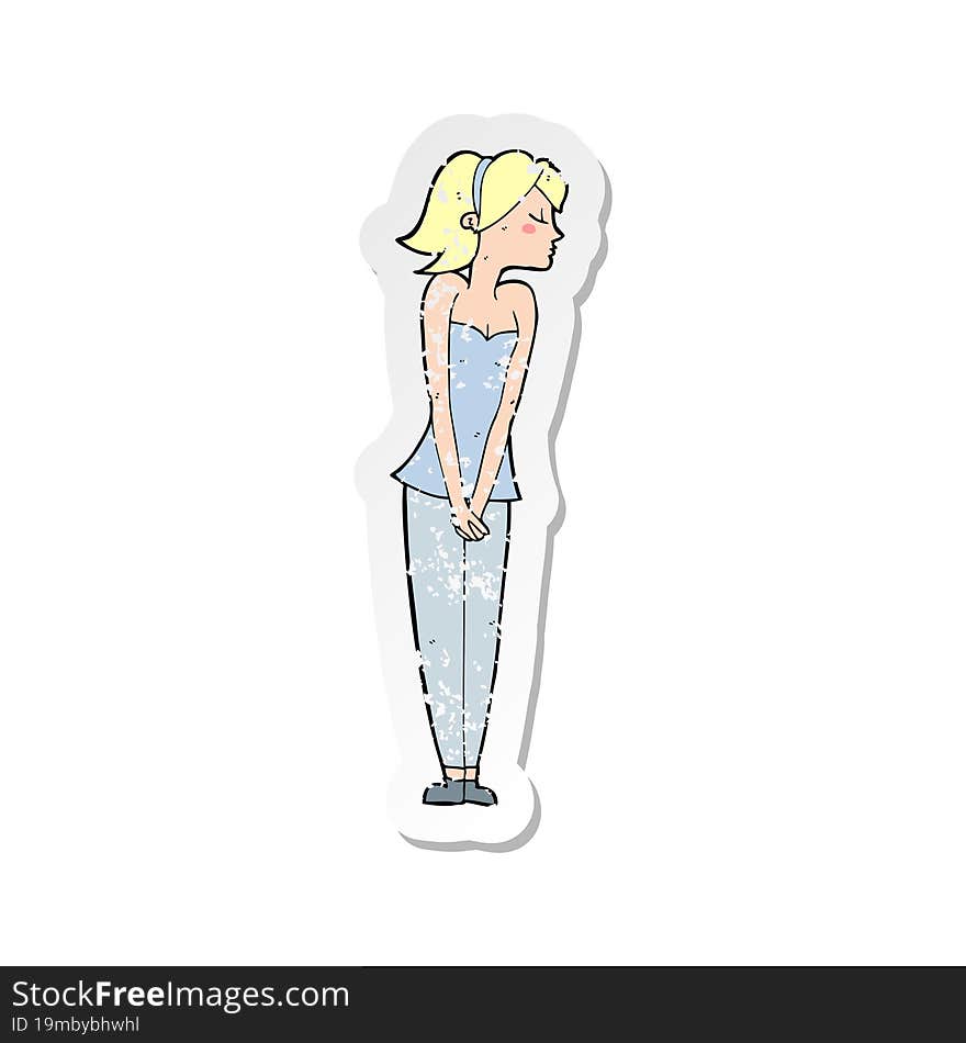 retro distressed sticker of a cartoon pretty woman