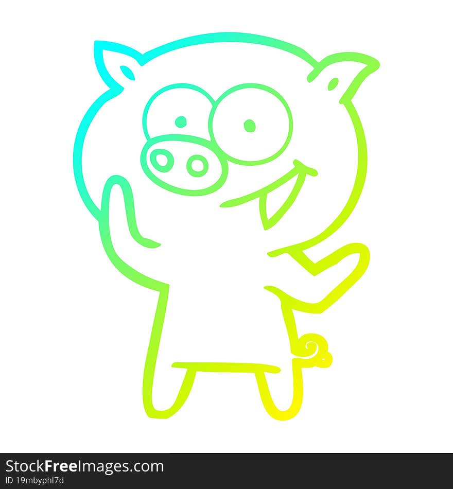 cold gradient line drawing of a cheerful pig cartoon