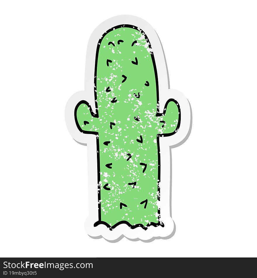 distressed sticker of a cartoon cactus