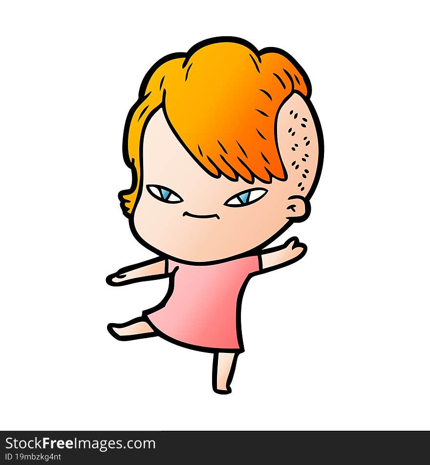 cute cartoon girl with hipster haircut. cute cartoon girl with hipster haircut