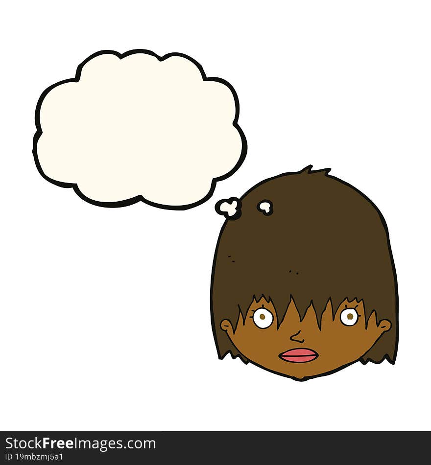 cartoon staring woman with thought bubble