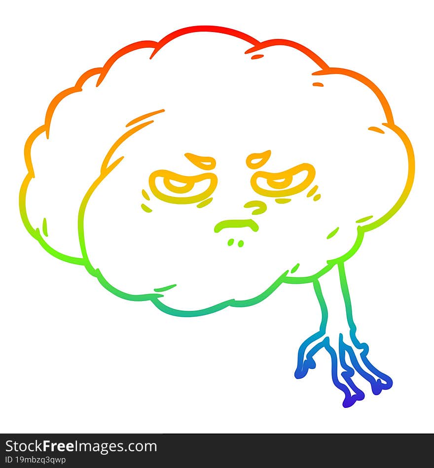 Rainbow Gradient Line Drawing Cartoon Brain