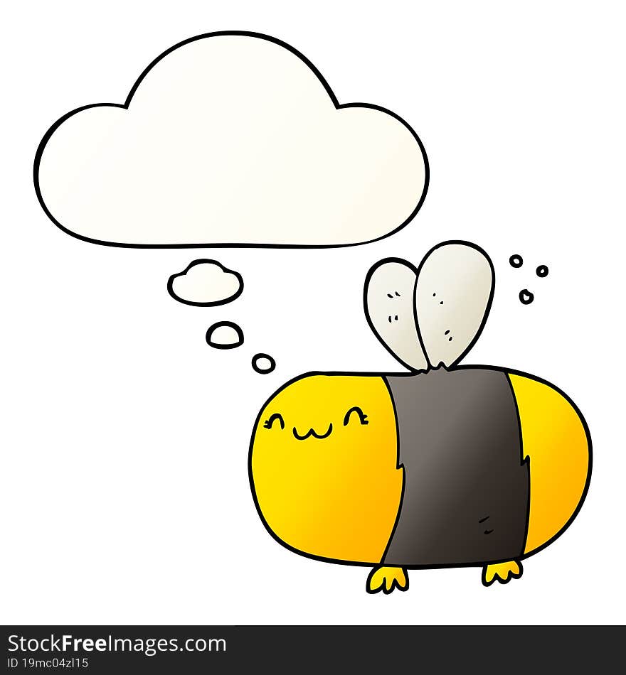 Cute Cartoon Bee And Thought Bubble In Smooth Gradient Style