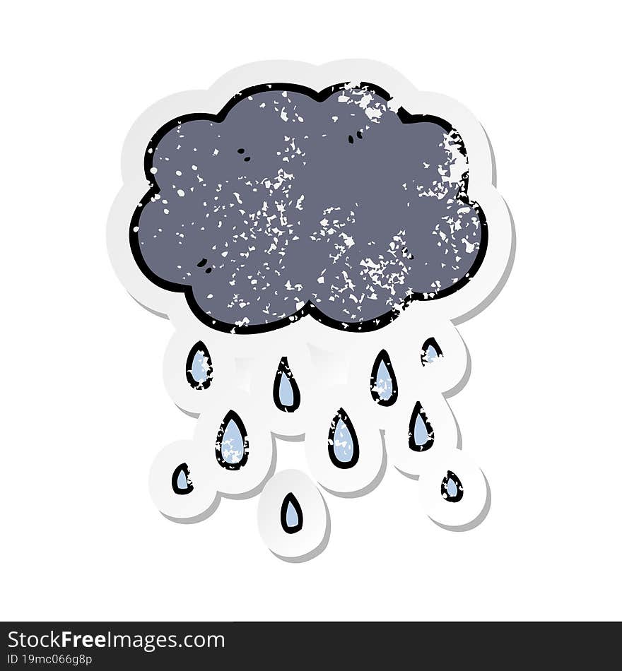 Distressed Sticker Of A Cartoon Cloud Raining