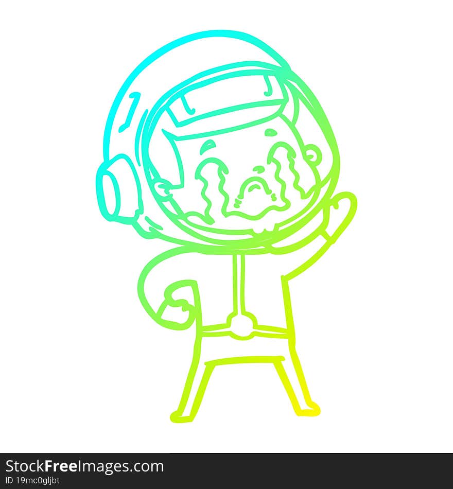 Cold Gradient Line Drawing Cartoon Crying Astronaut