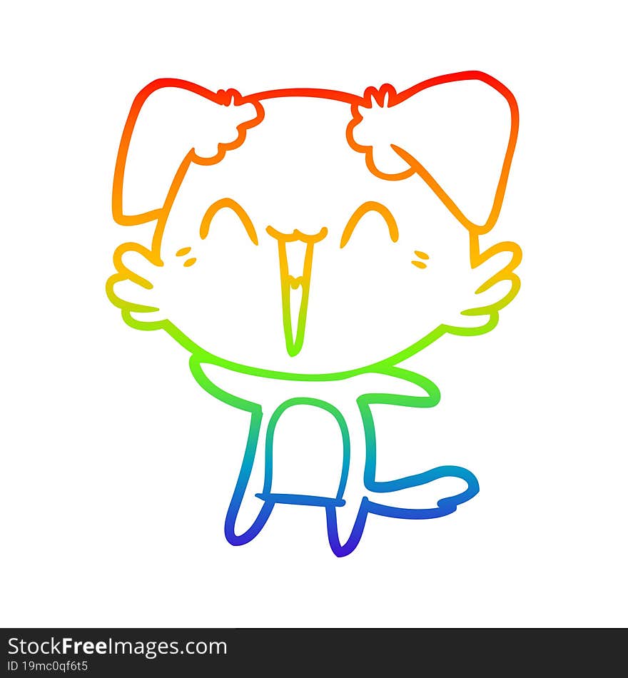 rainbow gradient line drawing of a happy little dog cartoon