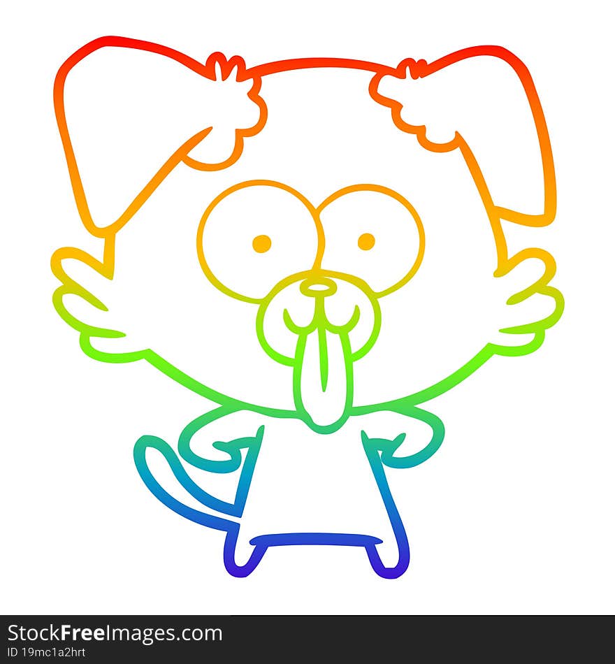 Rainbow Gradient Line Drawing Cartoon Dog With Tongue Sticking Out