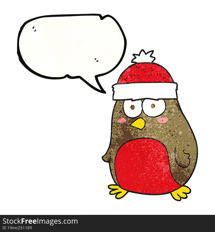 speech bubble textured cartoon christmas robin