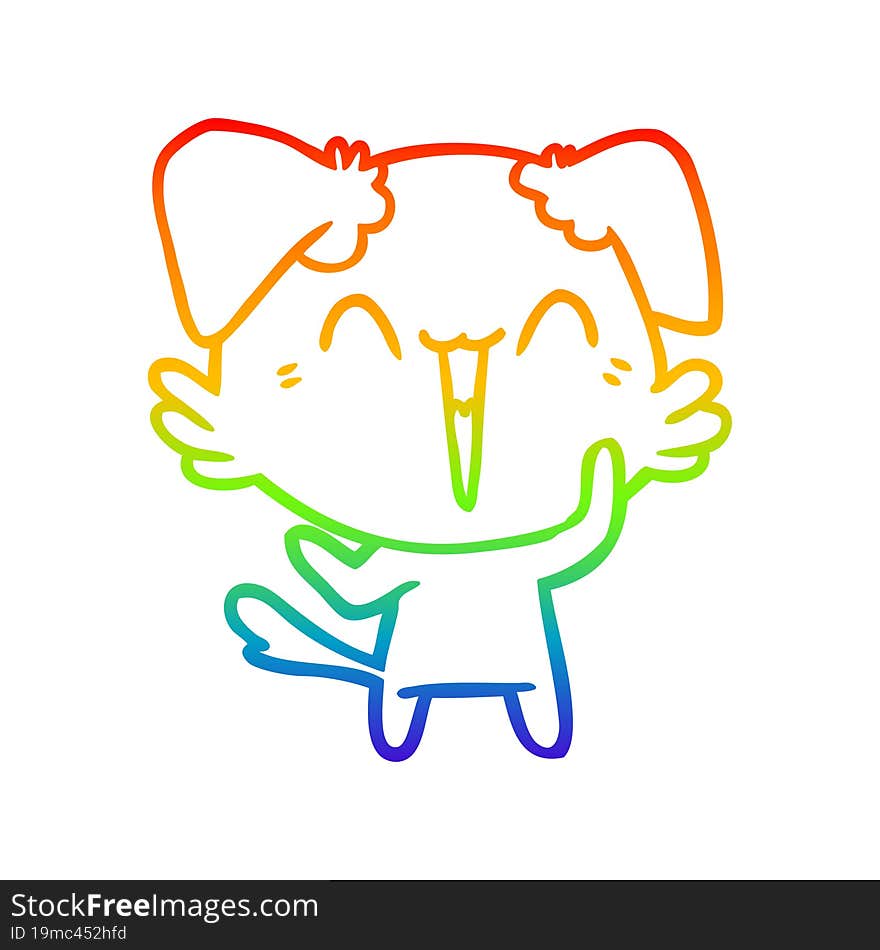 Rainbow Gradient Line Drawing Happy Little Dog Cartoon