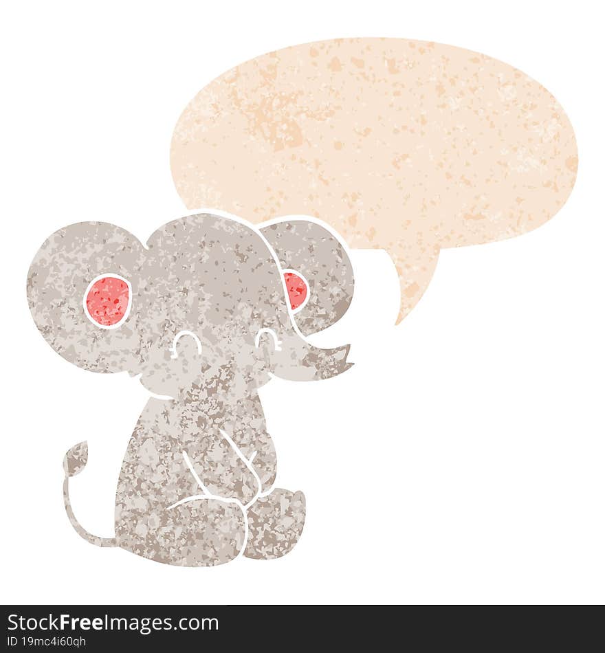 cute cartoon elephant and speech bubble in retro textured style