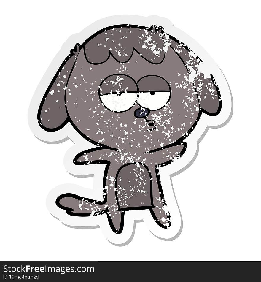 Distressed Sticker Of A Cartoon Bored Dog