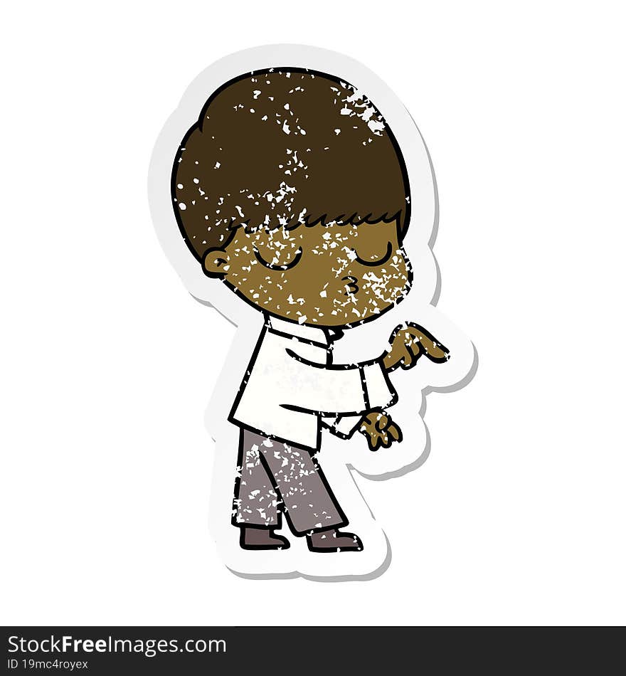 distressed sticker of a cartoon calm boy