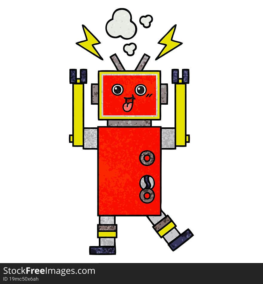 retro grunge texture cartoon of a robot