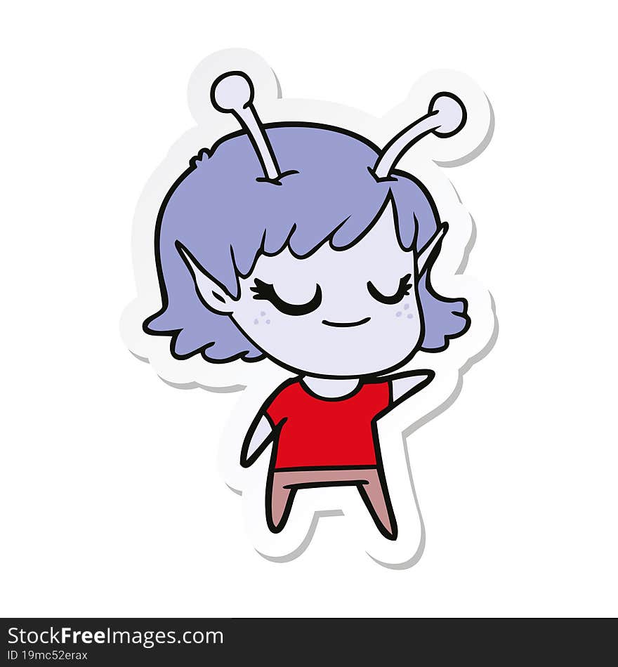 sticker of a smiling alien girl cartoon