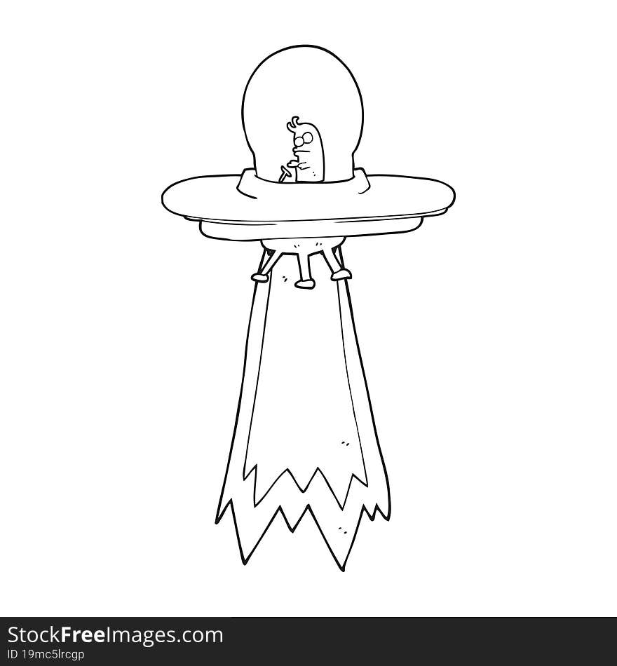 black and white cartoon flying saucer