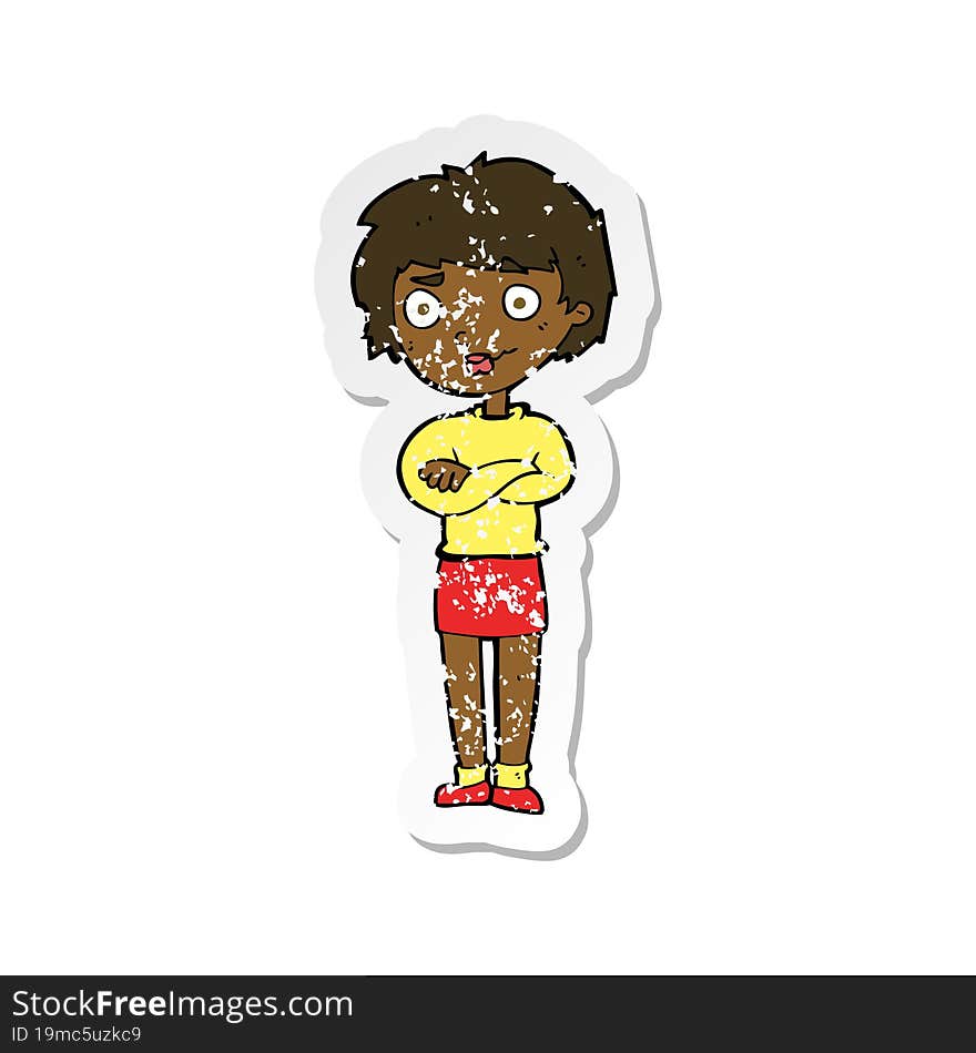 retro distressed sticker of a cartoon annoyed woman