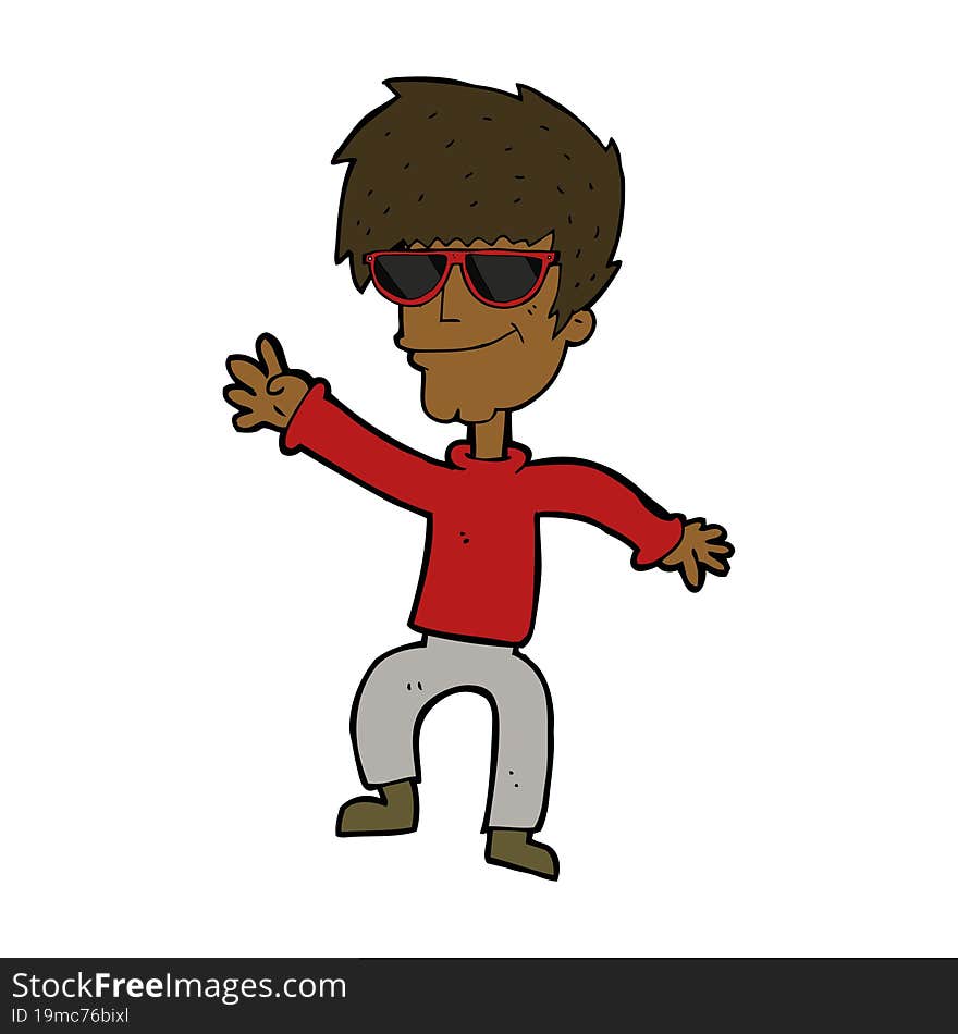 cartoon waving cool guy