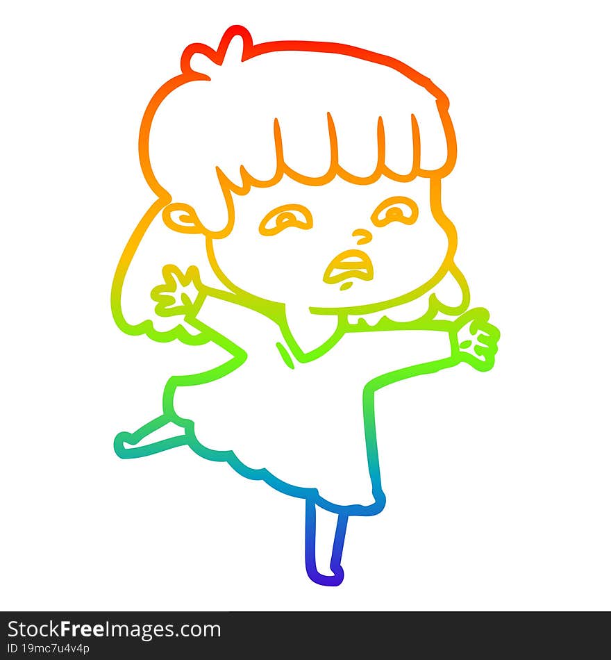 rainbow gradient line drawing cartoon worried woman