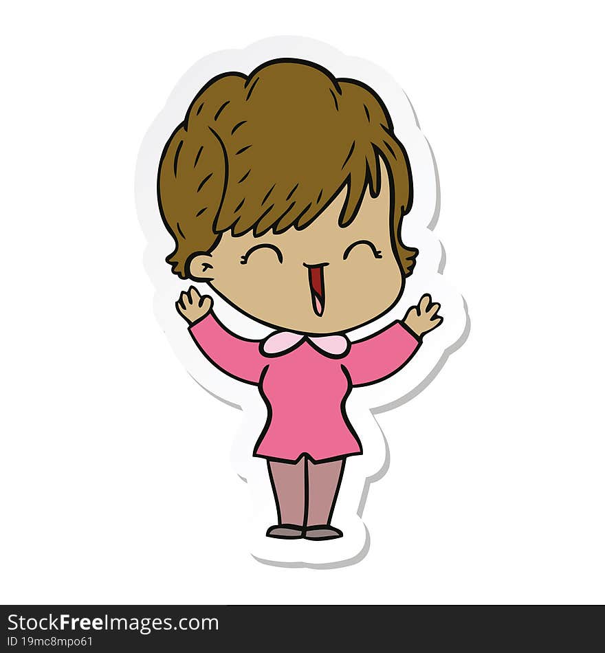 sticker of a cartoon laughing woman