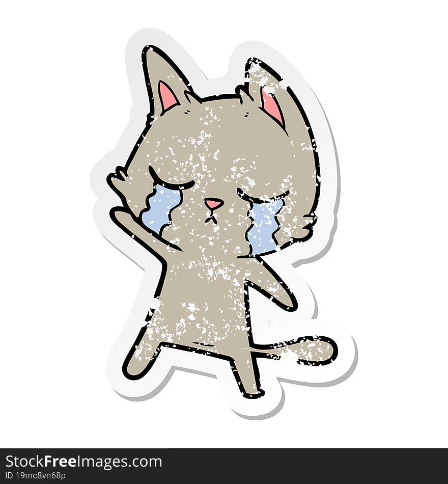 distressed sticker of a crying cartoon cat