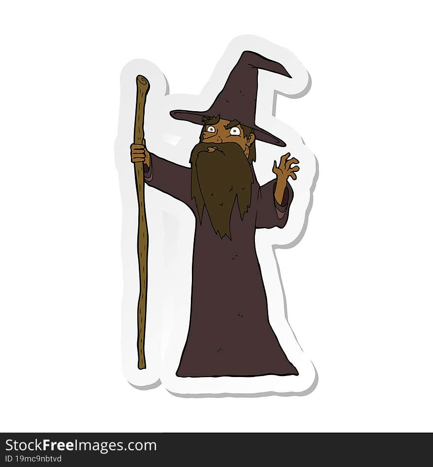 sticker of a cartoon spooky wizard