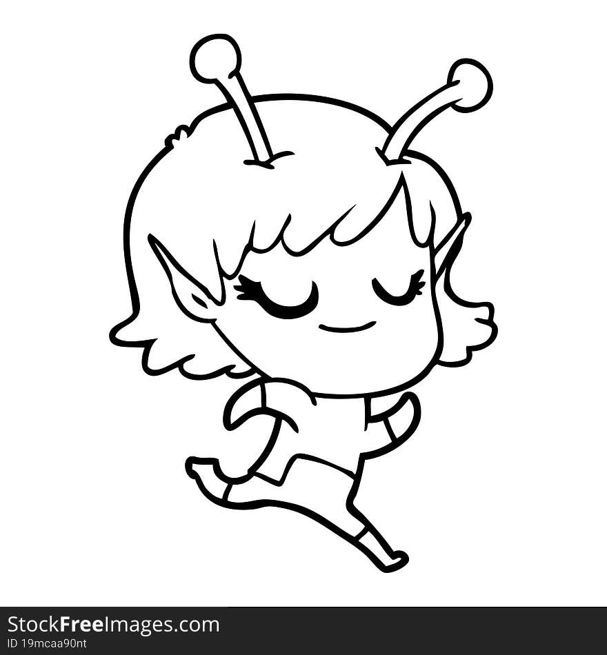 smiling alien girl cartoon running. smiling alien girl cartoon running