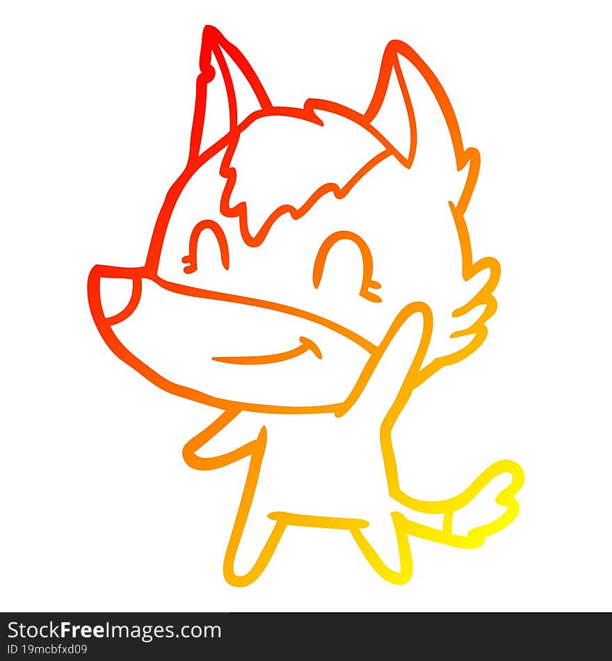 Warm Gradient Line Drawing Friendly Cartoon Wolf