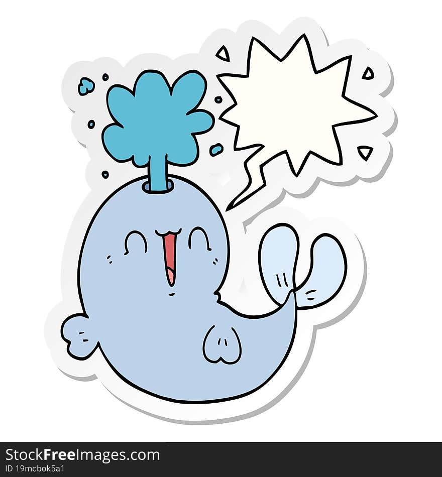 cartoon whale spouting water with speech bubble sticker